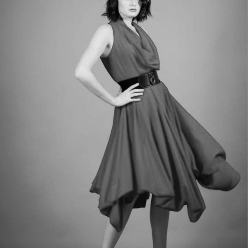 Black Samuel Dong Cowl Neck Sleeveless Dress